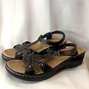 Clarks Collection Soft Cushion Women's black Sandals Leather Sz 8 M
